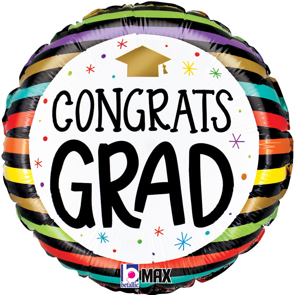 Congrats Grad Colorful Stripes 18″ Balloon – instaballoons Wholesale