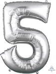 Silver Number 5 34″ Balloon