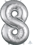 Silver Number 8 34″ Balloon