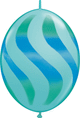 Qlink Caribbean Blue - Green/Blue Wavy Stripes 12″ Latex Balloons (50 count)