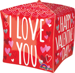 Happy Valentine's Day Sketchy Scallops Cubez 15" Balloon