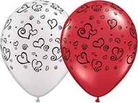 Swirl Hearts Red/White 11″ Latex Balloons (50 count)