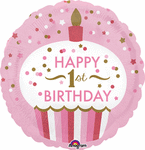 1st Birthday Cupcake Girl 18" Balloon