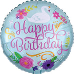Happy Birthday Floral Swan 17" Balloon