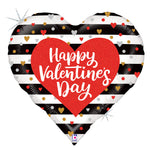 Black and White Stripes Valentine Heart Holographic 30" Balloon