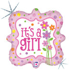 It's A Girl Flowers Holographic 18" Balloon