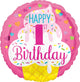 1st Birthday Girl 18" Balloon