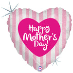 Mom's Day Pink Stripes Holographic 18" Balloon