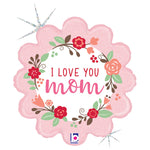 Floral I Love You Mom Holographic 18" Balloon