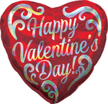 Iridescent Happy Valentine's Day Swirls Holographic 18" Balloon