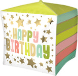 Happy Birthday Gold Stars and Color Cubez 15" Balloon