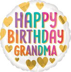 Happy Birthday Grandma Gold Hearts 17" Balloon