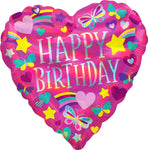 Iridescent Happy Birthday Rainbow Hearts 18" Balloon
