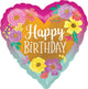 Happy Birthday Painted Flowers 17" Balloon