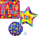 Happy Birthday Yay! Stacked Shapes 34" Balloon
