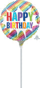 Happy Birthday Striped Burst 9" Air-fill Balloon (requires heat sealing)