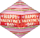 Happy Valentine's Day Stripes And Glitter 17" Balloon