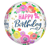 Artful Floral Birthday Orbz 16" Balloon