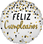 Satin Black Silver Gold Birthday Feliz Cumpleaños 28" Balloon