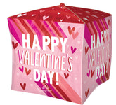 Valentine Stripes on Stripes 15" Cubez Balloon