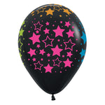 Neon Bold Stars - Deluxe Black 11" Latex Balloons