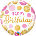 Birthday Pink & Gold Dots 9" Air-fill Balloon (requires heat sealing)