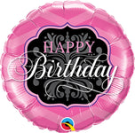 Birthday Pink & Black 9" Air-fill Balloon (requires heat sealing)