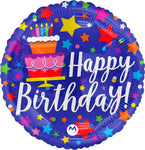 Happy Birthday Stars and Cake 17" Balloon