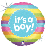 It's a Boy Rainbow Stripe Holographic 4" Air-fill Balloon (requires heat sealing)
