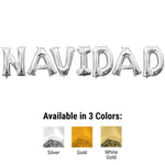 Navidad - Anagram Letters Kit (air-fill Only) White Gold 16″ Balloons