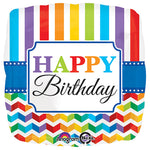 Happy Birthday Bright Stripe & Chevron 18″ Balloon