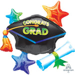 Congrats Grad Cap With Stars 31″ Balloon