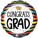 Congrats Grad Colorful Stripes 18″ Balloon