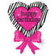 Birthday Zebra Heart Bow 30″ Balloon
