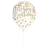 Happy Birthday Clear with Gold Confetti 12″ Latex Balloons by Unique from Instaballoons