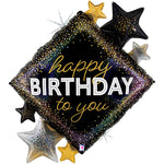 Happy Birthday Metallic Diamond Stars 38″ Foil Balloon by Betallic from Instaballoons