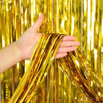 3Ft X 6.5Ft Foil Fringe Curtain - Metallic Gold