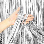 3Ft X 6.5Ft Foil Fringe Curtain - Metallic Silver