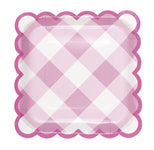 Pastel Gingham Paper Square Plates 9″ by Unique from Instaballoons