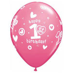 1st Birthday Circle Hearts - Girl 11″ Latex Balloons (50 count)