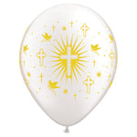 Cross & Doves Wrap - Pearl White W/ Gold Ink 11″ Latex Balloons (6 count)