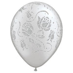 Glitter Roses-a-round - Silver 11″ Latex Balloons (6 count)