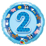 Age 2 Blue Farm Animals 18″ Balloon
