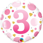 Age 3 Pink Dots 18″ Balloon