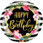 Birthday Hibiscus Stripes 18″ Balloon