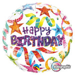 Birthday Stars & Streamers White 18″ Balloon
