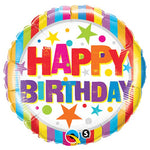 Birthday Stripes & Stars 18″ Balloon