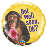 Get Well Soon, OK? Chimp w/ Flower 18″ Balloon
