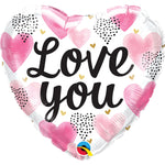 Love You Pink Watercolor Hearts 18″ Balloon