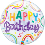 Birthday Swiggle Lines & Stars 22″ Bubble Balloon